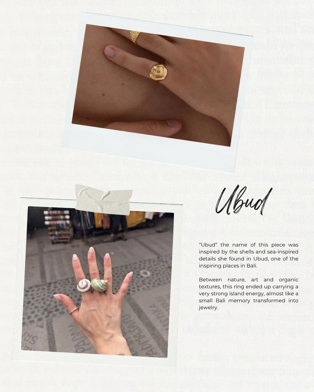 Ubud: gold-plated ring shaped like a shell, inspired by the marine details found in Ubud
